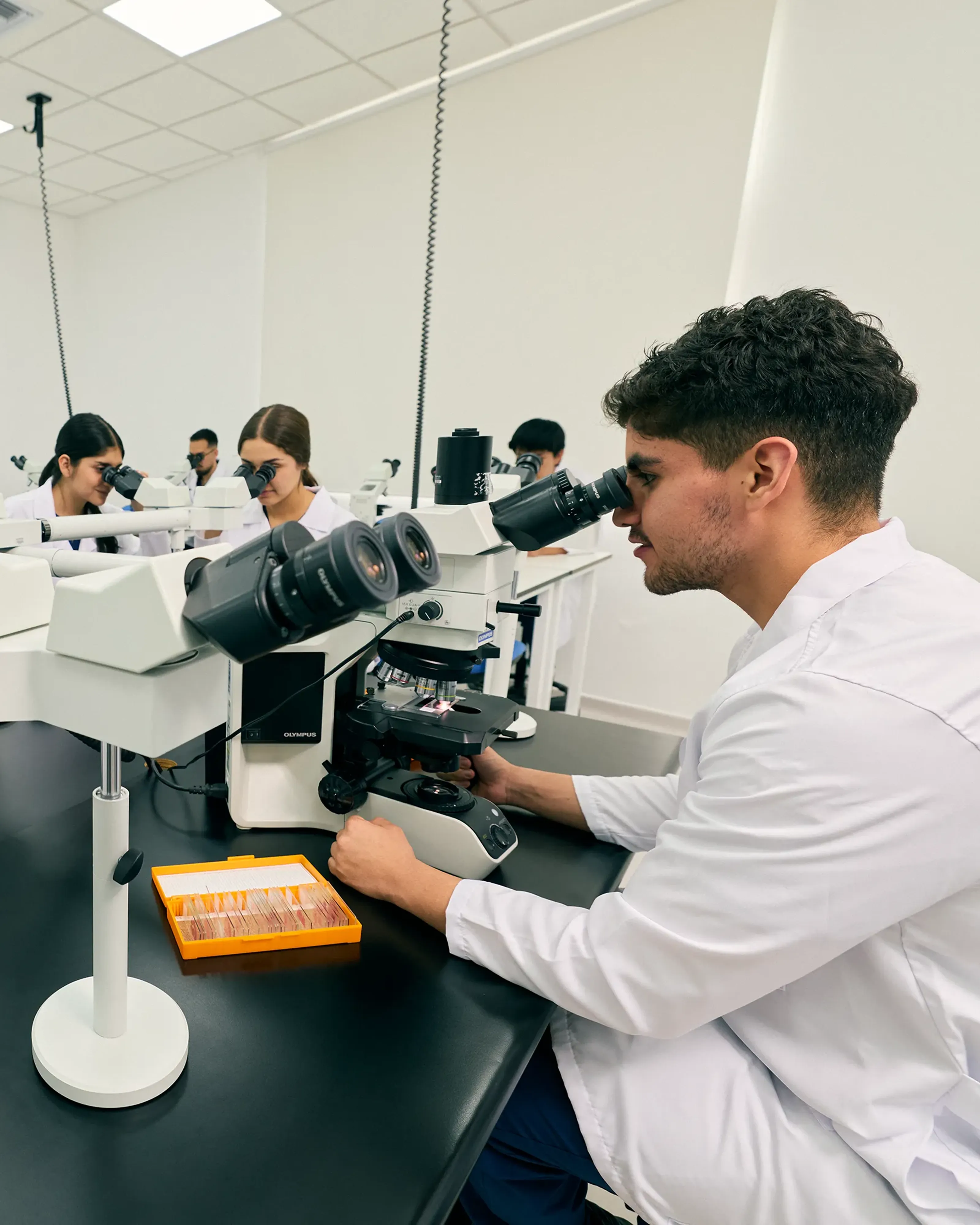 estudiante microscópio 