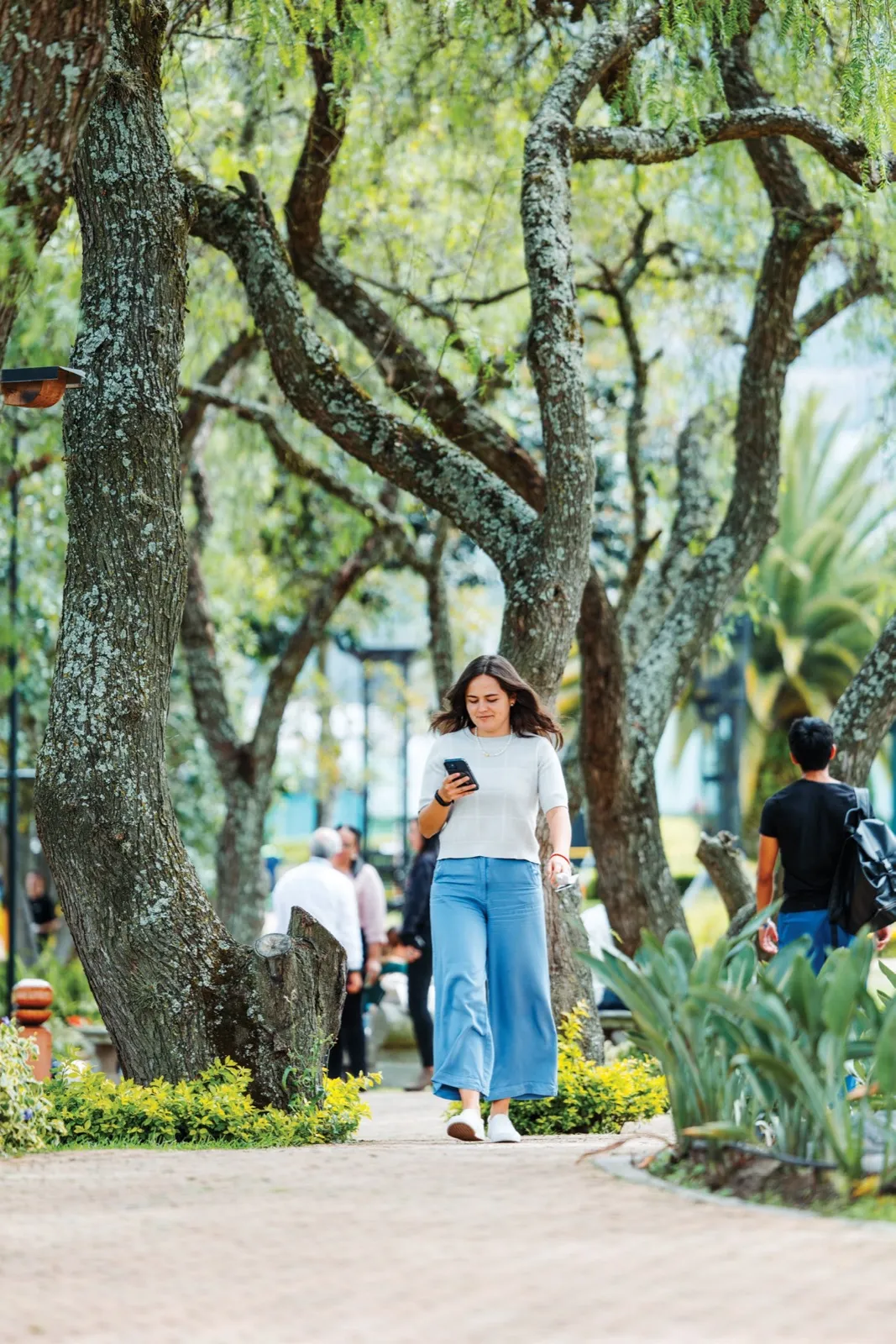 Estudiante caminando por el campus de Cumbayá