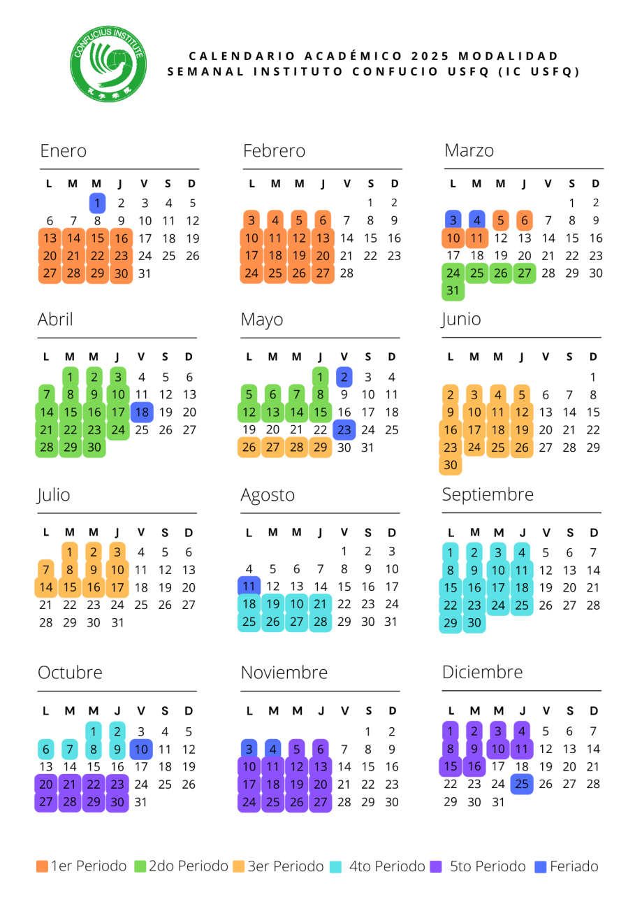 Calendario Instituto Confucio USFQ Semanal 2025